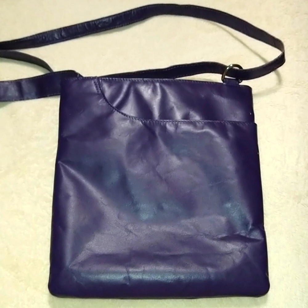 Leather Crossbody purse, grape color.